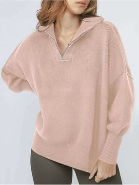 Zip-Neck Cowl Sweater - Blush Pink